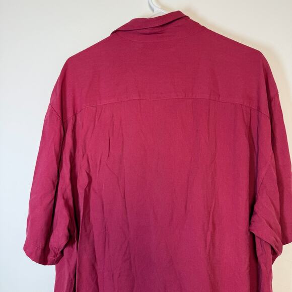 Bobby Chan Shirt Mens XLarge 100% Silk Red Short Sleeve Golfer Golf Button Up - Picture 8 of 12